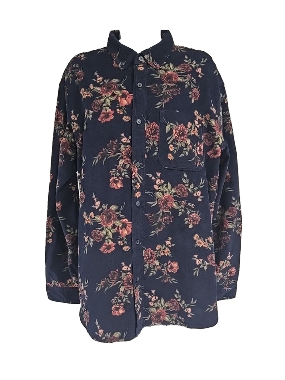 Old Navy Everyday Shirt Womens Navy Blue Floral Corduroy Button Down Size XL New